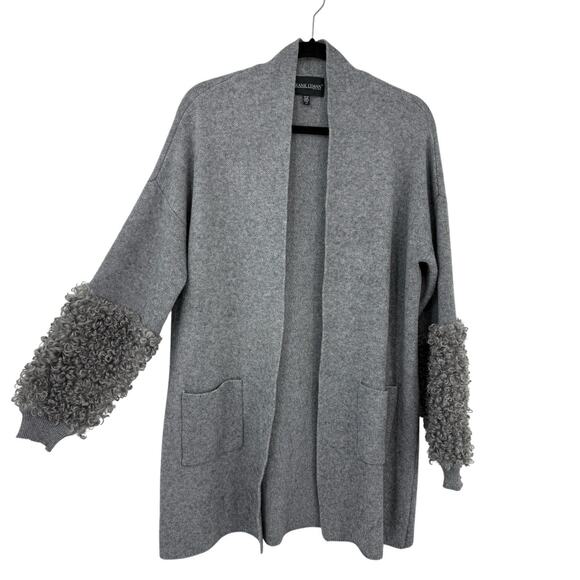 Frank Lyman Cardigan Sweater Size Large Gray Boucle knit Puff Cuffs Pockets - Picture 1 of 11